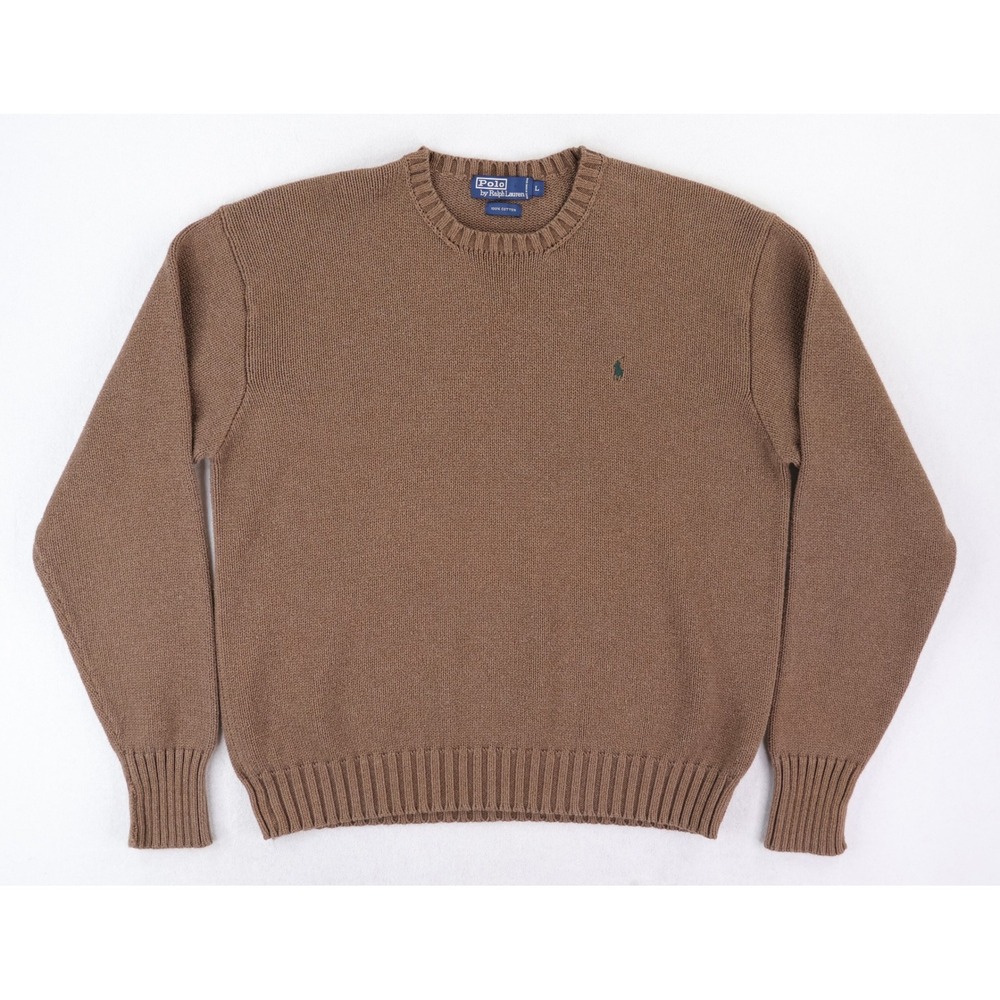 Polo Ralph Lauren Cotton Sweater Men Large Brown Vintage Crewneck Pony Logo